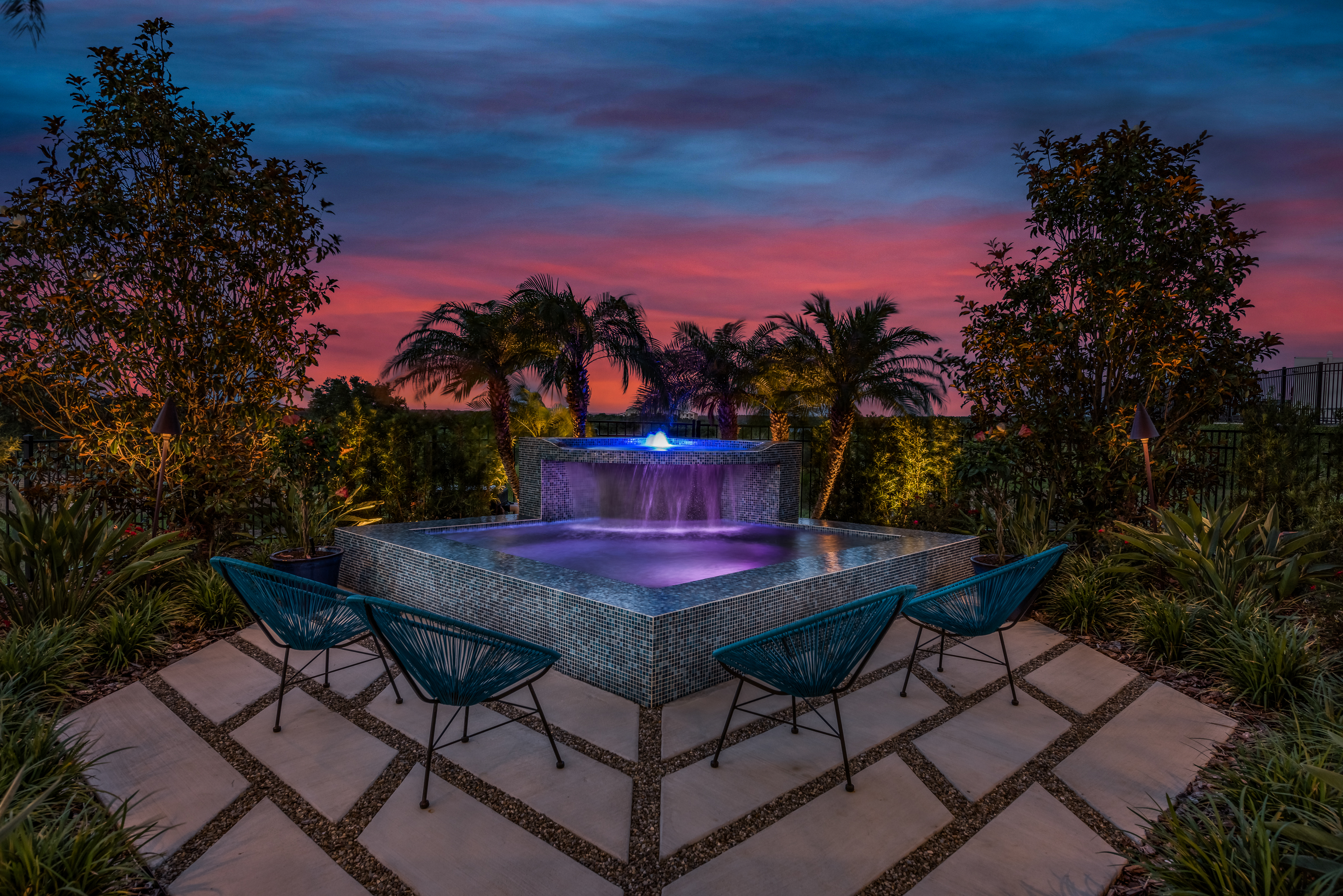 Outdoor Twilight Fountain